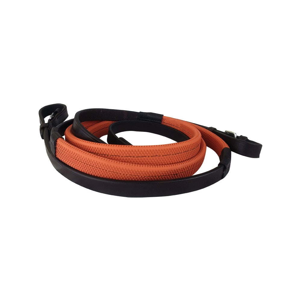 KM Elite Leather/Rubber Kriss Orange Racing Reins